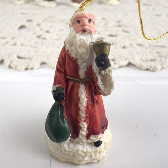 Set Of 8 Vtg Mini Ornaments‎ Victorian Christmas Hand Painted Santa Kids Sled’n - Picture 6 of 13
